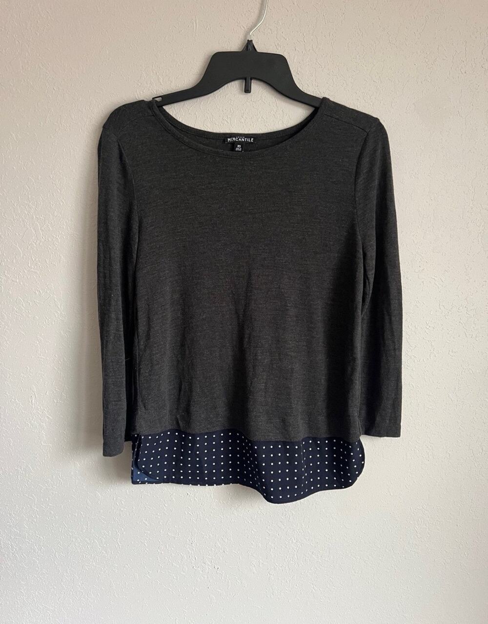 J Crew Mercantile Grey Blouse Women’s XS Work Preppy Dark Academia